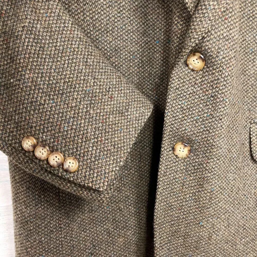 Lands End Tweed Sport Coat Brown Lambswool Wool Two Button USA Mens 43L 43 Long